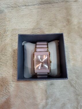 Geneva Pink and Gold-Tone Rectangular Women's Bracelet Watch